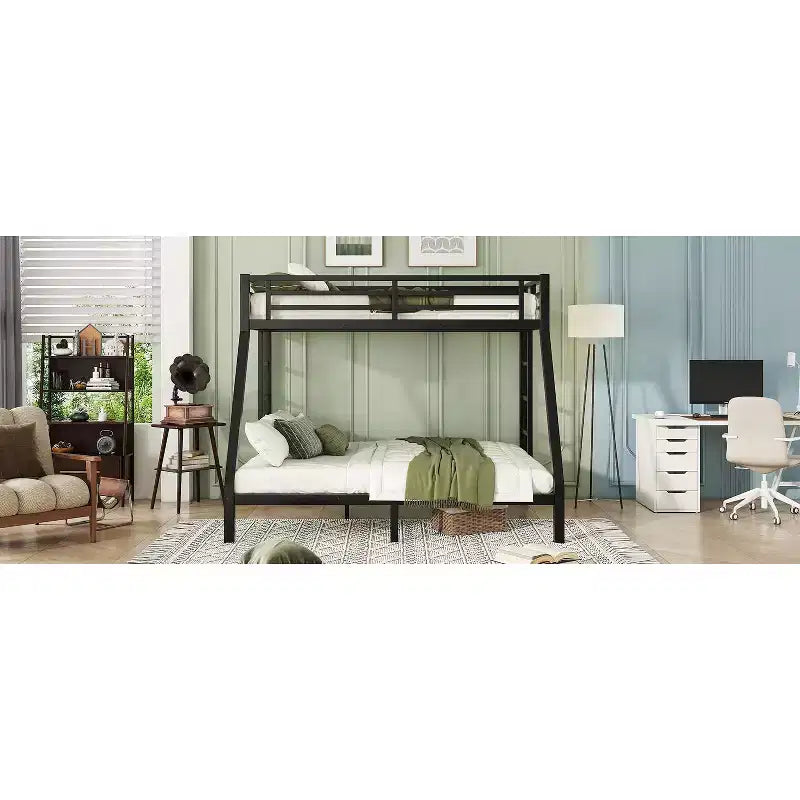 Metal Bunk Bed, Twin XL/Full XL Over Queen, Heavy-Duty Steel Frame, Space-Saving, No Box Spring Needed, Black