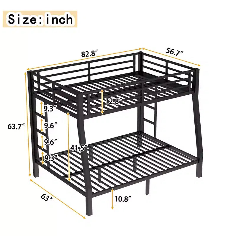 Metal Bunk Bed, Twin XL/Full XL Over Queen, Heavy-Duty Steel Frame, Space-Saving, No Box Spring Needed, Black