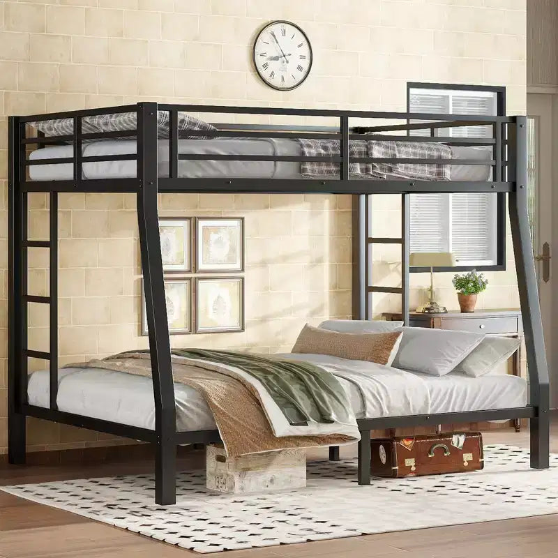 Bellemave Metal Bunk Bed, Twin XL/Full XL Over Queen, Heavy-Duty Steel Frame, Space-Saving, Quiet & Stable, No Box Spring Needed, Black