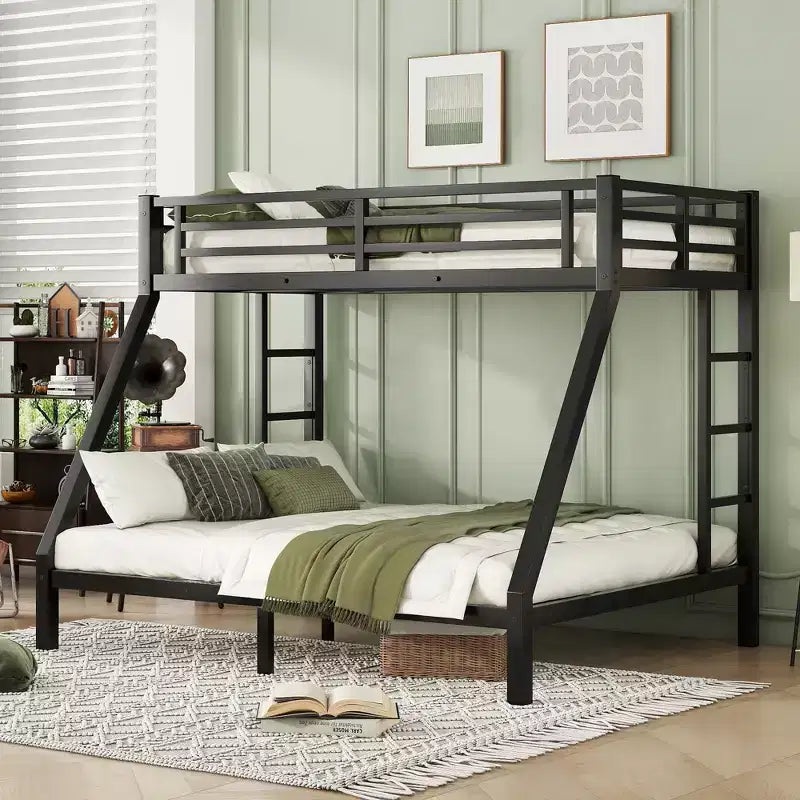 Metal Bunk Bed, Twin XL/Full XL Over Queen, Heavy-Duty Steel Frame, Space-Saving, No Box Spring Needed, Black