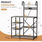 Kitchen Bakers Rack with Power Outlet, Multifunctional Organizer & Storage with 6 Hooks, Microwave Oven Stand and Coffee Station