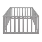 Twin Size Wooden Floor Bed Frame with Fence and Door