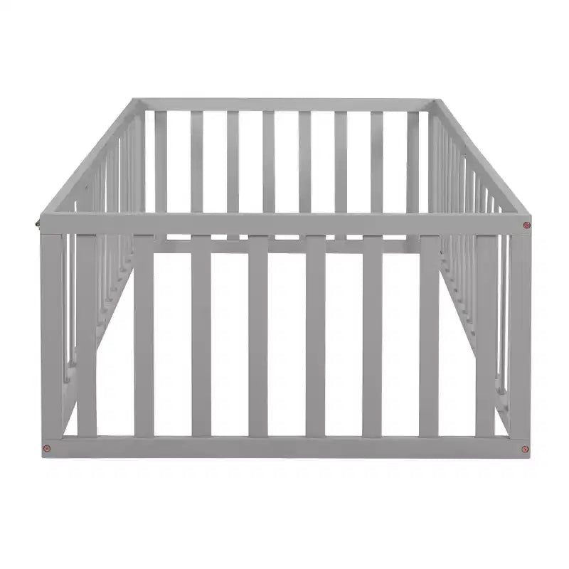 Twin Size Wooden Floor Bed Frame with Fence and Door