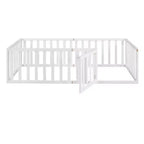 Twin Size Wooden Floor Bed Frame with Fence and Door