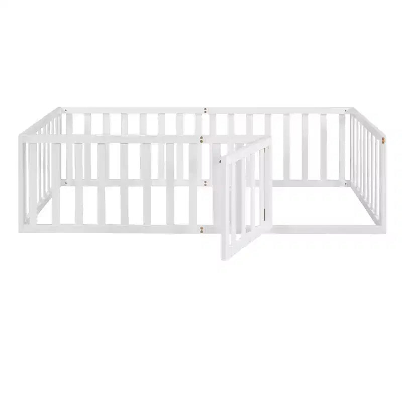 Twin Size Wooden Floor Bed Frame with Fence and Door