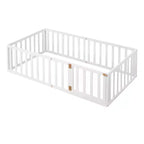 Twin Size Wooden Floor Bed Frame with Fence and Door
