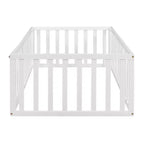 Twin Size Wooden Floor Bed Frame with Fence and Door