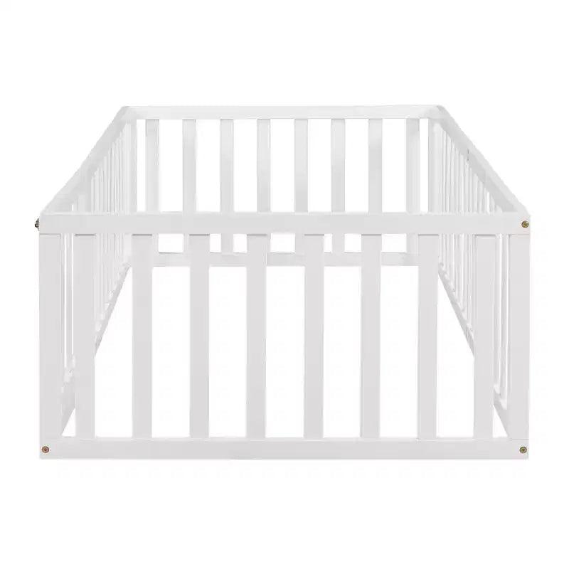 Twin Size Wooden Floor Bed Frame with Fence and Door