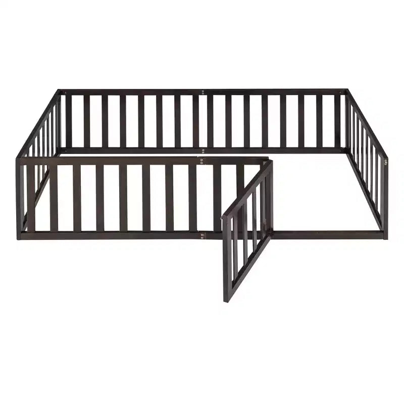Twin Size Wooden Floor Bed Frame with Fence and Door