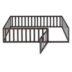 Twin Size Wooden Floor Bed Frame with Fence and Door