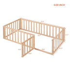 Twin Size Wooden Floor Bed Frame with Fence and Door