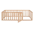 Twin Size Wooden Floor Bed Frame with Fence and Door