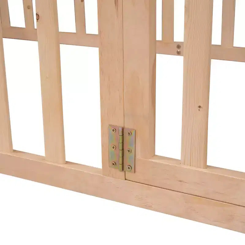 Twin Size Wooden Floor Bed Frame with Fence and Door