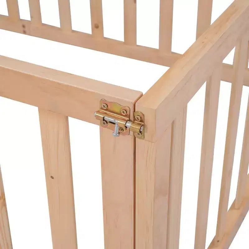 Twin Size Wooden Floor Bed Frame with Fence and Door