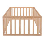 Twin Size Wooden Floor Bed Frame with Fence and Door