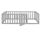 Twin Size Wooden Floor Bed Frame with Fence and Door