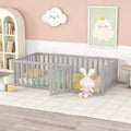 Luxystar Twin Size Wooden Floor Bed Frame with Fence and Door