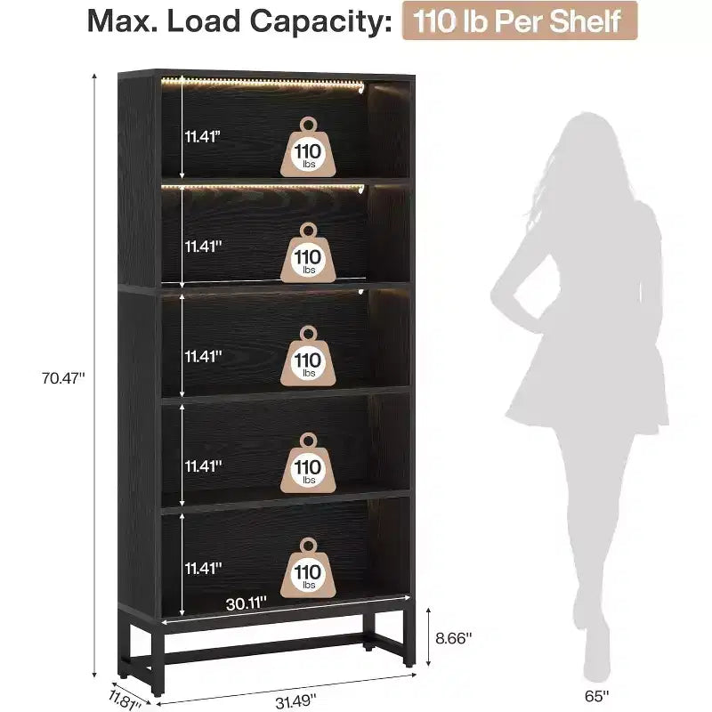 Bookcase, Large Bookshelf Organizer with 5-Tier Storage Shelves