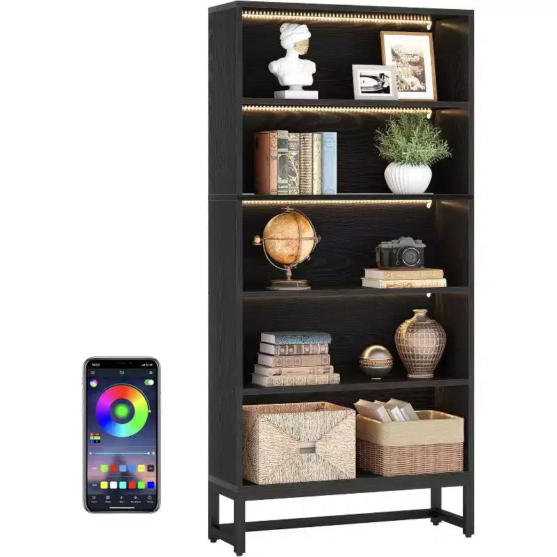 Bookcase, Large Bookshelf Organizer with 5-Tier Storage Shelves