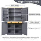 Freestanding Kitchen Pantry Storage Cabinet with 2 Drawers and 8 Door Shelves