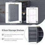 Freestanding Kitchen Pantry Storage Cabinet with 2 Drawers and 8 Door Shelves