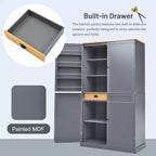 Freestanding Kitchen Pantry Storage Cabinet with 2 Drawers and 8 Door Shelves