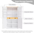 Freestanding Kitchen Pantry Storage Cabinet with 2 Drawers and 8 Door Shelves