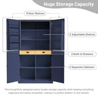Freestanding Kitchen Pantry Storage Cabinet with 2 Drawers and 8 Door Shelves