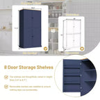 Freestanding Kitchen Pantry Storage Cabinet with 2 Drawers and 8 Door Shelves