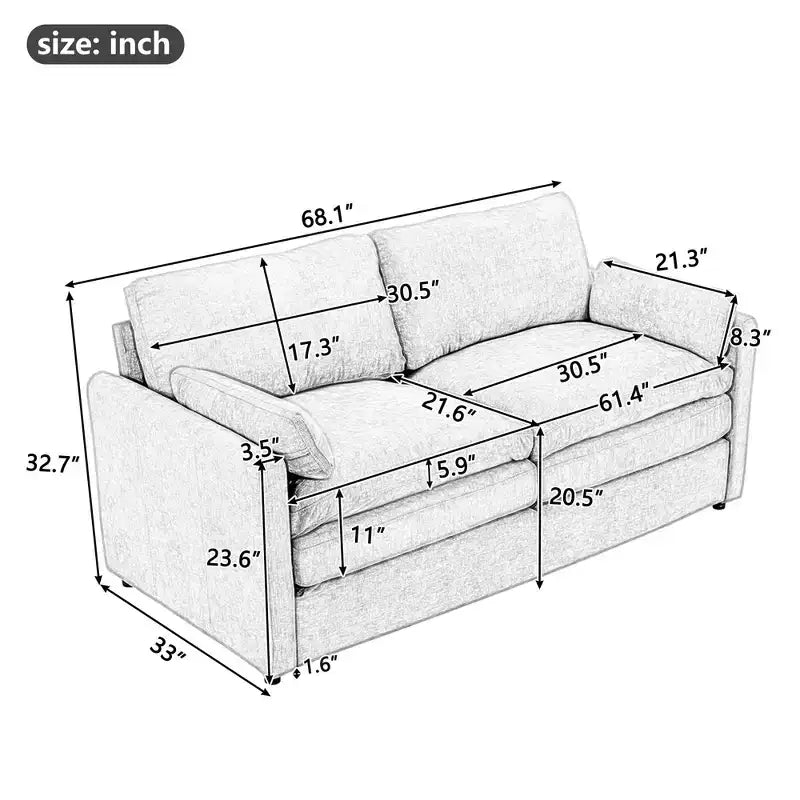 68.1" Cozy Upholstered Loveseat Sofa – Double Cushion Couch for Living Room, Light Gray