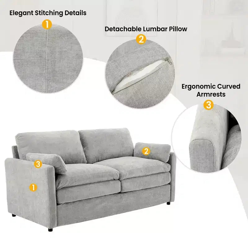 68.1" Cozy Upholstered Loveseat Sofa – Double Cushion Couch for Living Room, Light Gray