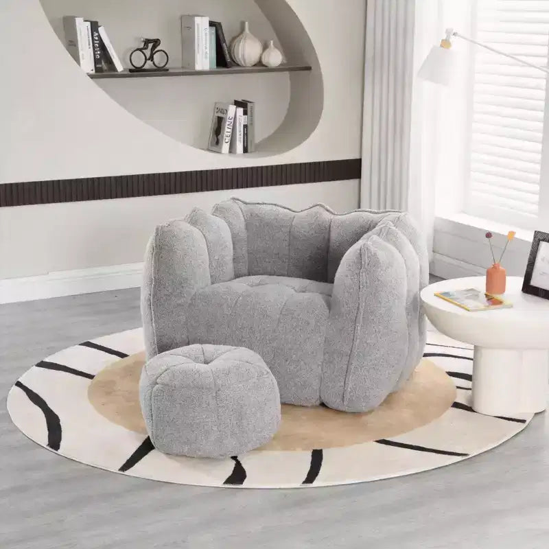 Bean Bag Chair with High-Resilient Foam, Square Lazy Sofa with Footstool for Adults