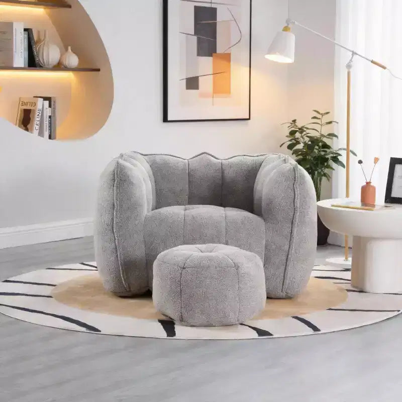 Bean Bag Chair with High-Resilient Foam, Square Lazy Sofa with Footstool for Adults