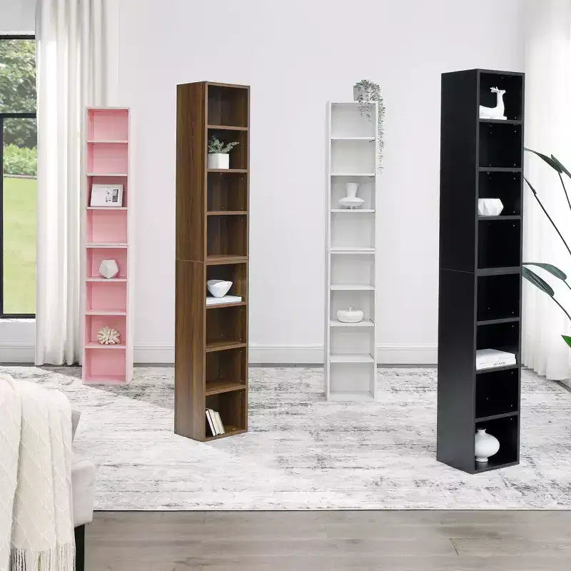 8-Tier Media Tower Rack - White MDF, Adjustable Shelves