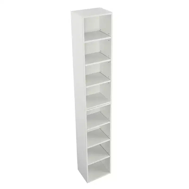 8-Tier Media Tower Rack - White MDF, Adjustable Shelves