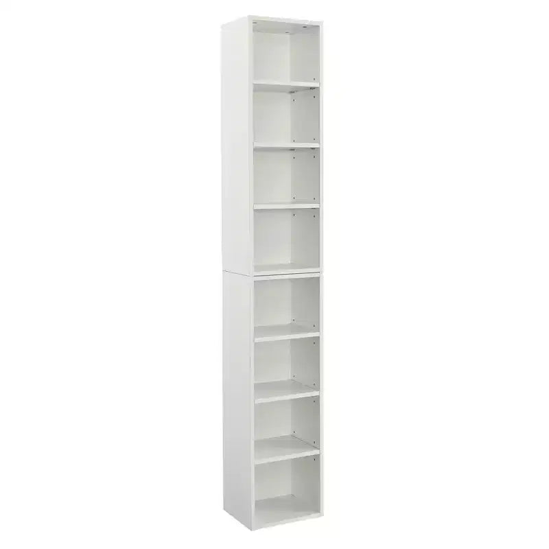 8-Tier Media Tower Rack - White MDF, Adjustable Shelves