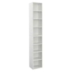 8-Tier Media Tower Rack - White MDF, Adjustable Shelves