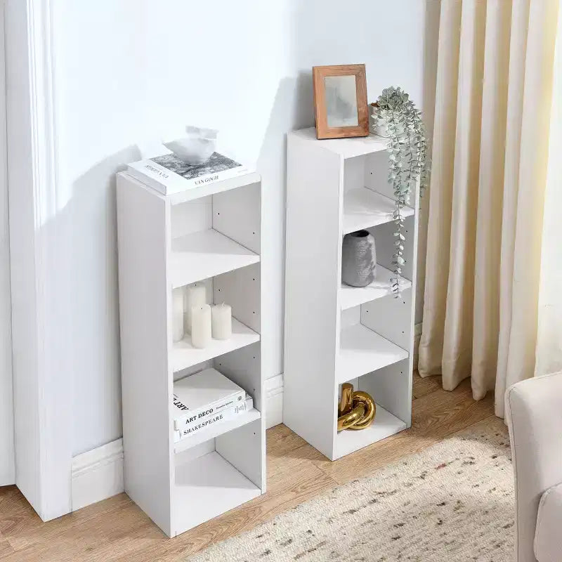 8-Tier Media Tower Rack - White MDF, Adjustable Shelves
