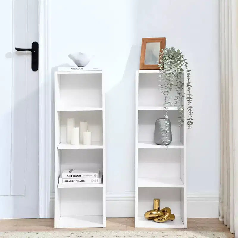 8-Tier Media Tower Rack - White MDF, Adjustable Shelves
