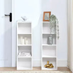 8-Tier Media Tower Rack - White MDF, Adjustable Shelves