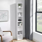 8-Tier Media Tower Rack - White MDF, Adjustable Shelves