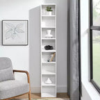 8-Tier Media Tower Rack - White MDF, Adjustable Shelves
