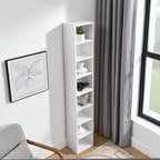 8-Tier Media Tower Rack - White MDF, Adjustable Shelves