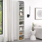 8-Tier Media Tower Rack - White MDF, Adjustable Shelves
