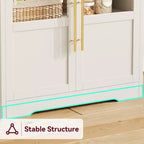 Kitchen Hutch Cabinet with USB & Power Outlets, Freestanding Microwave Stand, Glass Doors, 4 Adjustable Shelves, Farmhouse Pantry Storage