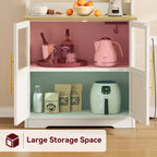 Kitchen Hutch Cabinet with USB & Power Outlets, Freestanding Microwave Stand, Glass Doors, 4 Adjustable Shelves, Farmhouse Pantry Storage