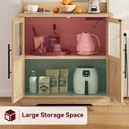 Kitchen Hutch Cabinet with USB & Power Outlets, Freestanding Microwave Stand, Glass Doors, 4 Adjustable Shelves, Farmhouse Pantry Storage