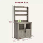 Kitchen Hutch Cabinet with USB & Power Outlets, Freestanding Microwave Stand, Glass Doors, 4 Adjustable Shelves, Farmhouse Pantry Storage