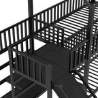 House Bunk Bed with Storage Stairs and Slide, Metal Frame with Safety Rails for Kids and Teens, Black