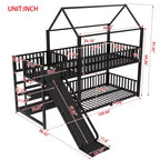 House Bunk Bed with Storage Stairs and Slide, Metal Frame with Safety Rails for Kids and Teens, Black